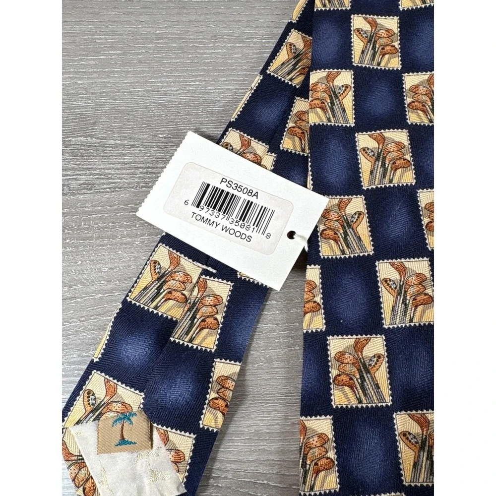 Tommy Bahama Mens Silk Golf Tie Navy Blue Tommy Woods Postage Stamp PS3508A‎ NEW
